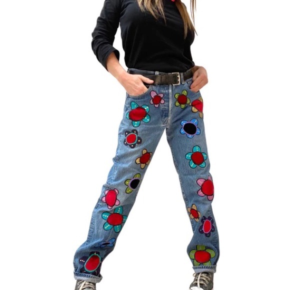 VINTAGE LEVIS 501 PATCHWORK JEANS LESLIE HAMEL JEANS SIZE 29 - Picture 4 of 6